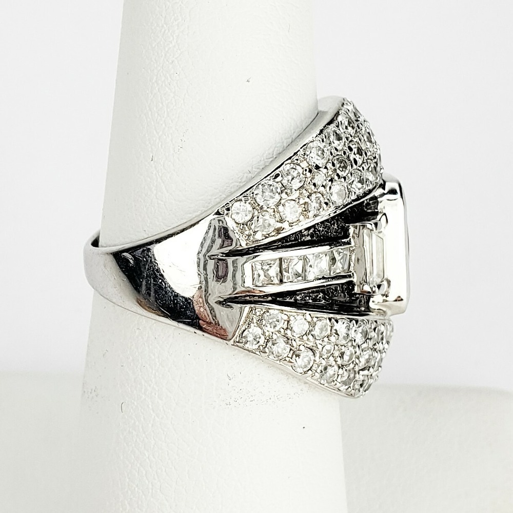 Ross‎ Simons Large Clear Cubic Zirconia CZ Cocktail Ring Black Enamel Size 7 - Picture 5 of 10